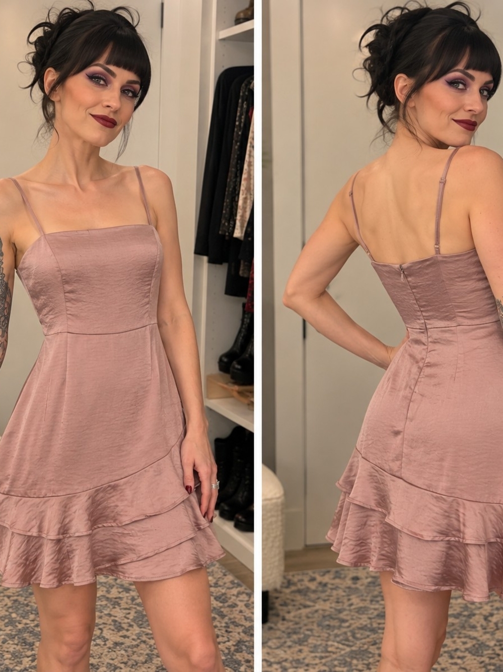Lulu's Dusty Mauve Satin Ruffle Mini Dress